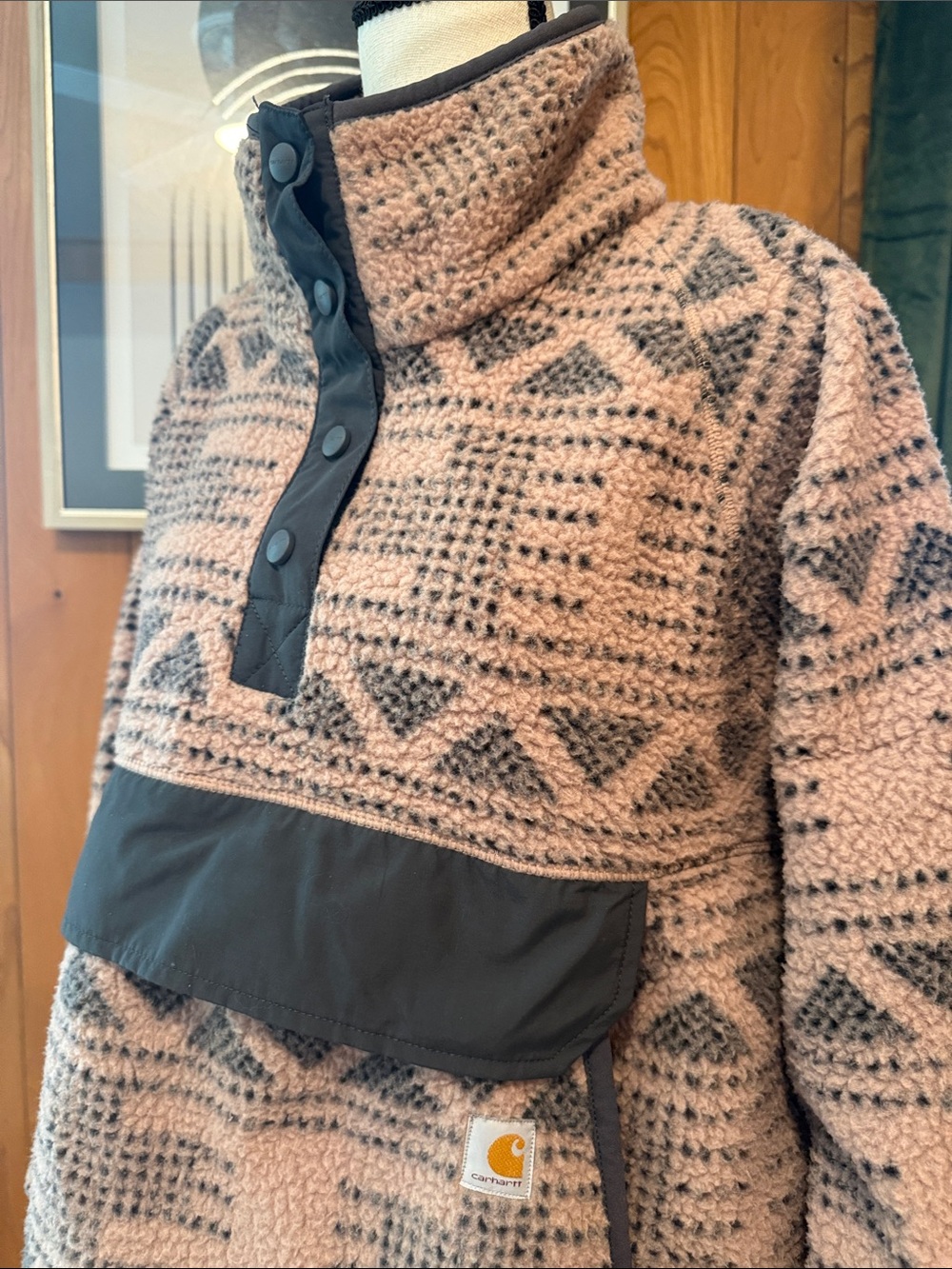 Carhartt Women's Pink and Gray Patterned Fleece Pullover
